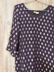 Elegant Purple Kurta with Gold Print and garara