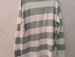 "Korean Sage Striped Oversized Sweatshirt