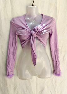 I. Cute Lavender Tie-Front Crop Top