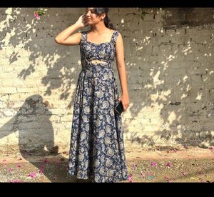 Navy Paisley Print Maxi Dress