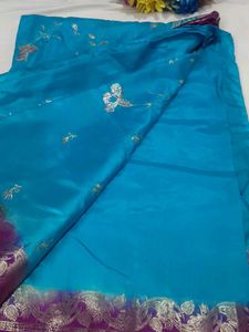 Beautiful Teal Embroidered Saree with blouse