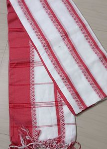 73)Traditional Red White Pure Cotton Saree
