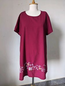 Maroon Embroidered Short Dress