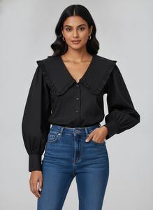 Chic Black Blouse with Statement Collar