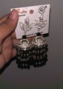 Ruby Creation Black Jhumka Earrings