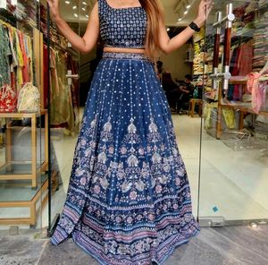 Elegant Navy Blue Kurta Set with Mirror Work