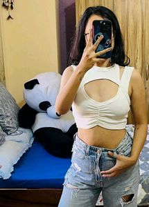 Stylish White Cut-out Ruched Crop Top