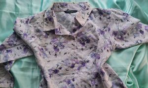 Sheer Floral Print Button-Up Shirt