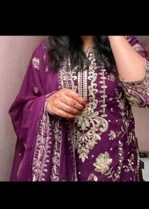 Elegant Embroidered Purple Kurta Set
