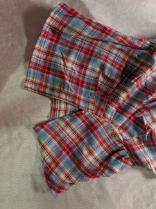 red and blue plaid halter top with asymmetrical