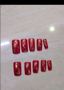 Customized Red &amp; Sea green Nails