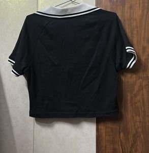 Stylish Black Cropped Polo Top
