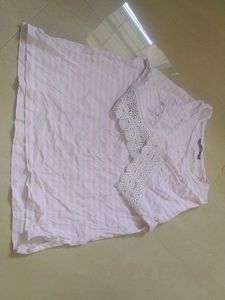Pink Striped Lace Sleeve Top
