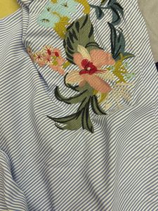 Striped One-Shoulder Top with Embroidery