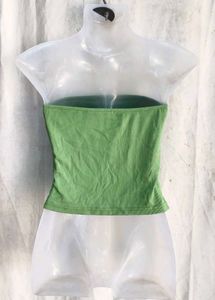 Green Ribbed Strapless Tube Top