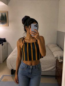 Green and Yellow Striped crop top