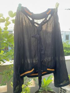 Sheer Black Tie-Front Top