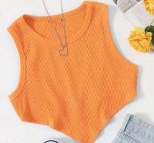 Orange Ribbed Cropped Tank Top