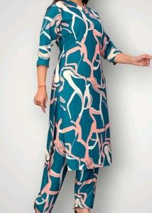 Teal Abstract Print Kurta Set