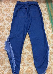 buy 1 get I free/Blue Denim jeans with side slit