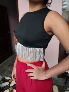 Black Fringe Crop Top