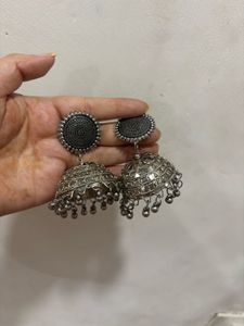Oxidised Silver Jhumka Earrings