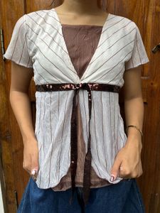 Stylish Striped Blouse with Sequins