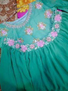 Stunning Green Embroidered Ethnic Gown