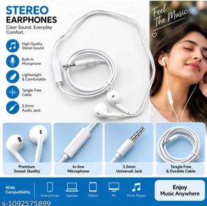 3 Pairs Wired Earphones - Black, White, Red