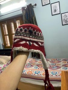 Cozy Red & White Patterned Winter Hat