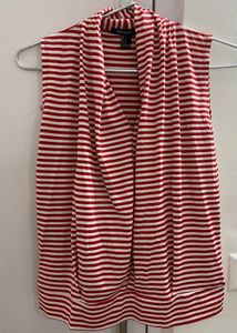 Red Striped Sleeveless Drape Top