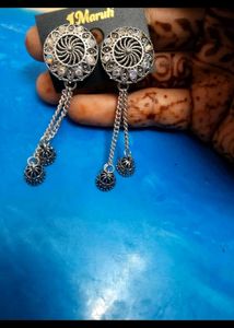 Oxidized Silver Jhumka Earrings