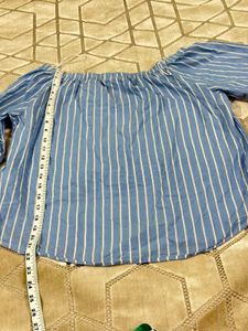 Blue Striped Off-Shoulder Top