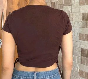 Brown Side-Tie Crop Top