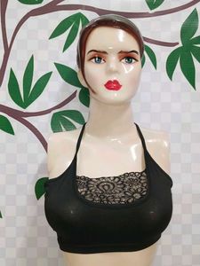 (600)Black Lace Trim Bralette