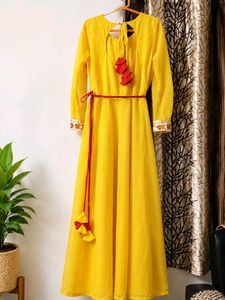 long yellow beautiful gown