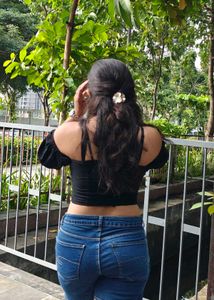 Trendy Black Corset Puff Sleeve Top