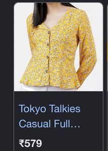 Yellow Floral Print Peplum Top