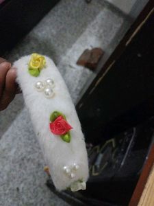 Faux Fur Headband with Flowers