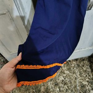 Elegant Navy Blue Kurta with Orange Accents