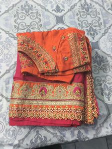 Orange Merzenta Festive Party Wear saree