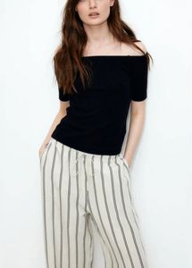 Black Off-Shoulder Ribbed Top