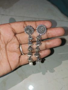 Oxidised Silver Jhumka &amp; Stud Earrings Set