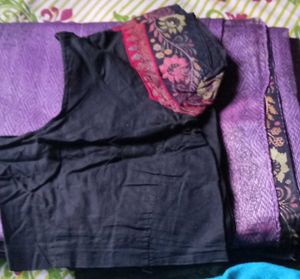 Elegant Purple Saree with Black Blouse