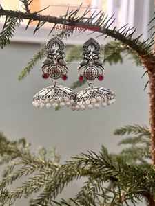 Oxidized Silver Jhumka Earrings