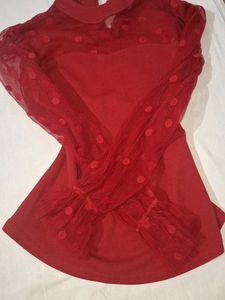 Chic Red Sheer Sleeve Top
