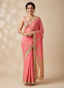 Elegant Pink Mirror Work Saree