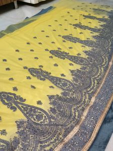 Yellow Grand Party Wear Worked Saree With Silver Work