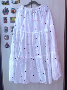 Tiered Heart Print Embroidered WhiteSkirt