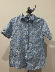 Blue Floral Print Button-Up Shirt